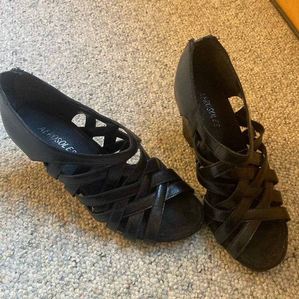 Aerosoles black woven wedge  sandal NWOT